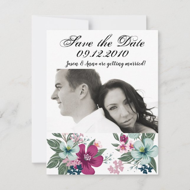 4x5 Save the Date Card Tropical Flowers on White (Front)