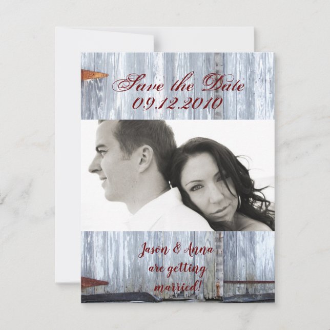 4x5 Save the Date Card White Wash Wood Barn Door C (Front)