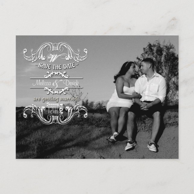 4x5 Typography Save the Date Photo Announcement Postcard (Front)