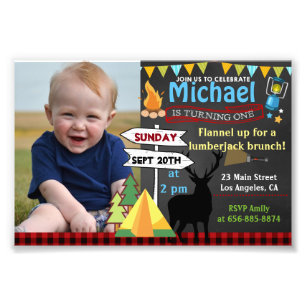 4x6 Camping First birthday photo invitation deer Print