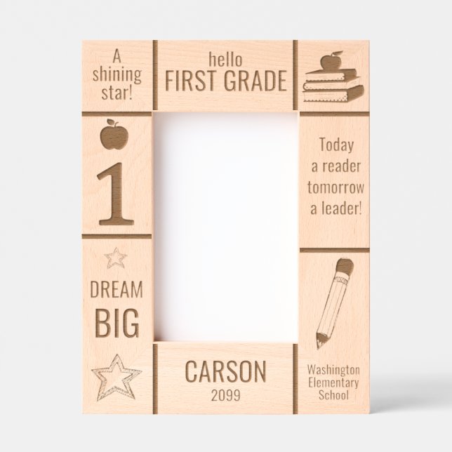 4x6 FIRST GRADE Elementary School Photo Custom Etched Frames (Front)