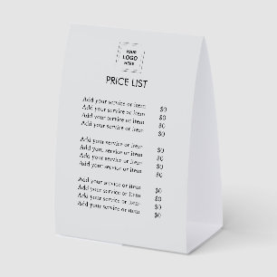 4x6 Price List Table Tent Paper Sign