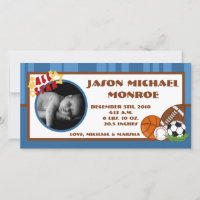 4x8 All Star Blue  Photo Birth Announcement