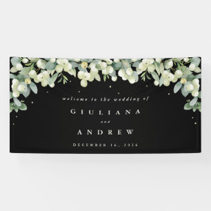 4'x8' Black Snowberry+Eucalyptus Wedding Welcome Banner