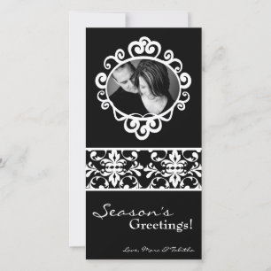 4x8 Black White Damask Frame PHOTO Christmas Card
