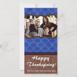 4x8 Blue and Brown Floral PHOTO Thanksgiving Card