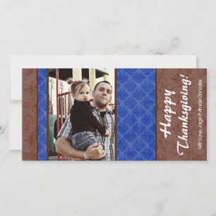 4x8 Blue and Brown Floral PHOTO Thanksgiving Card