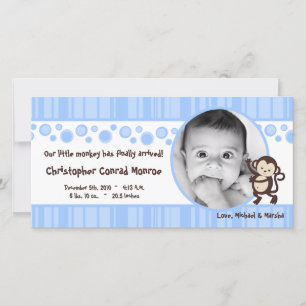 4x8 Blue Boy Pop Monkey Photo Birth Announcement