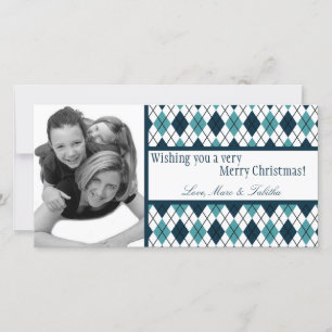 4x8 Blue White Argyle Frame PHOTO Christmas Card