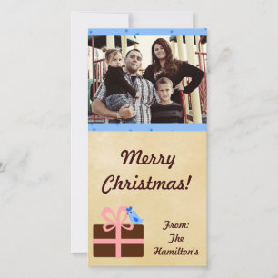 4x8 Christmas Present Blue Bird PHOTO Card