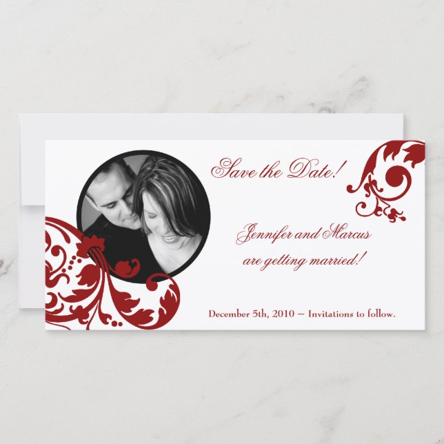 4x8 Crimson Red Floral Engagement Announcement (Front)