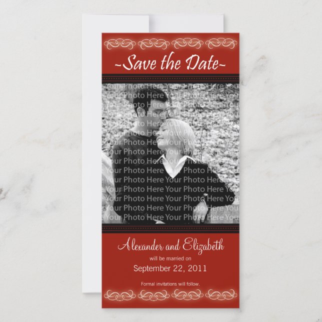 4x8" Elegant Red Save the Date Announcement (Front)