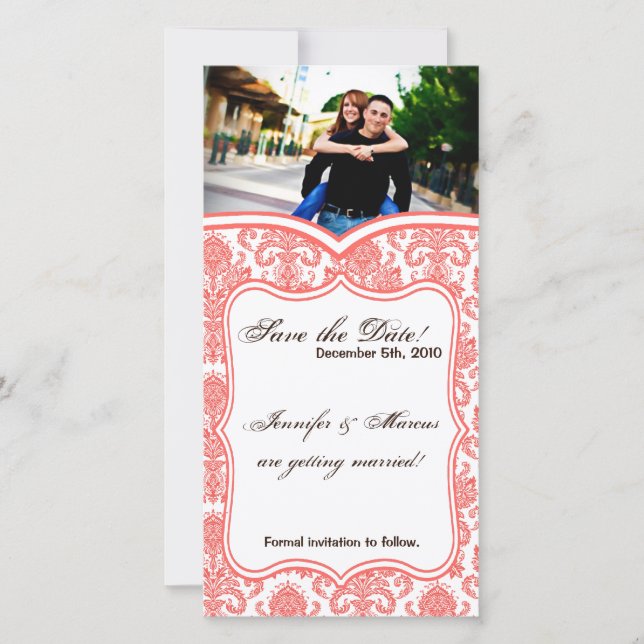 4x8 Engagement Announcement Cora White Damask Lace (Front)