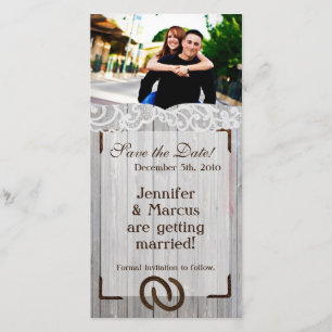 4x8 Engagement Announcement Horse Shoes on Wood