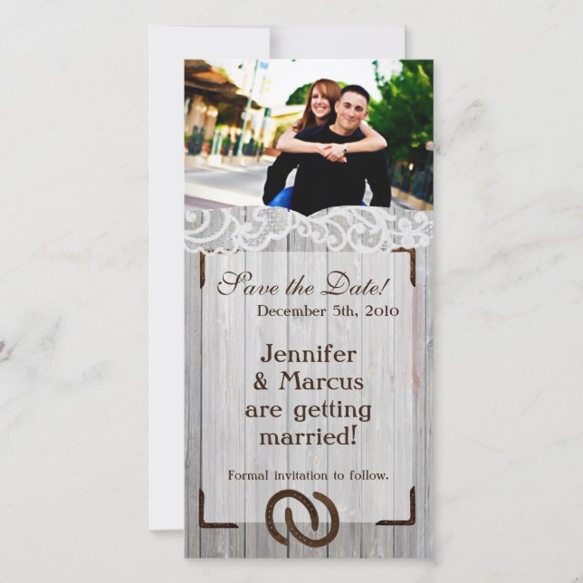 4x8 Engagement Announcement Horse Shoes on Wood (Front)