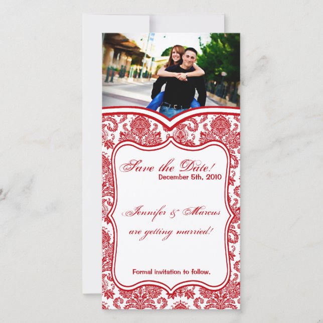 4x8 Engagement Announcement Red Crims White Damask (Front)