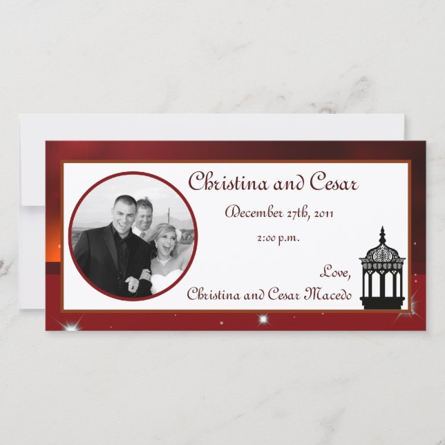 4x8 Engagement Photo Announcement Maroon Lantern (Front)