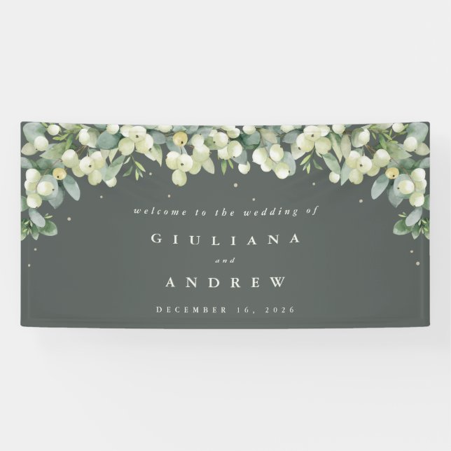 4'x8' Green Snowberry+Eucalyptus Wedding Welcome Banner (Horizontal)