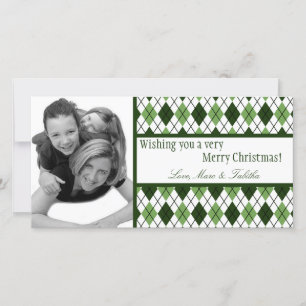 4x8 Green White Argyle Frame PHOTO Christmas Card
