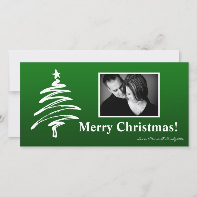 4x8 Green White XMAS TreePHOTO Christmas Card (Front)