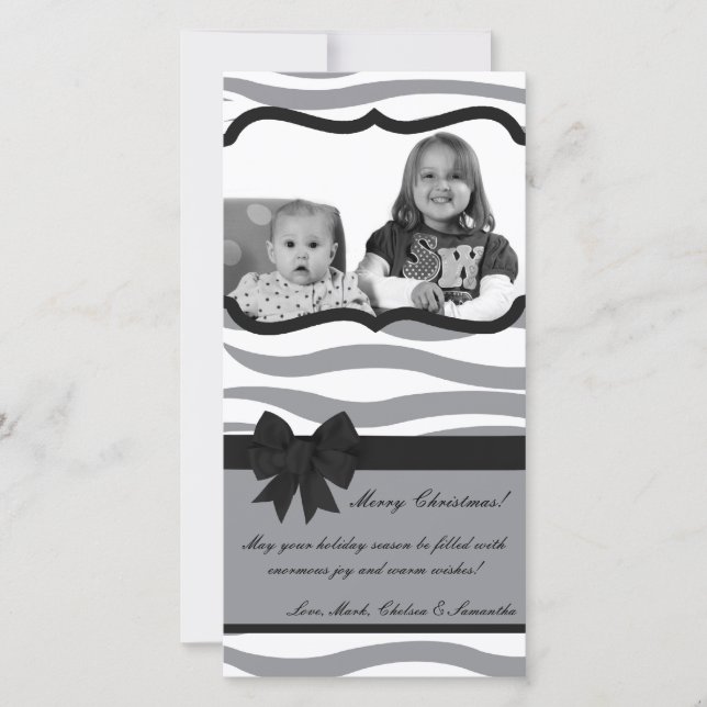 4x8 Grey Black Zebra Prin PHOTO Christmas Card (Front)