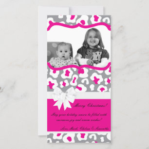 4x8 Grey Pink Cheetah PHOTO Christmas Card