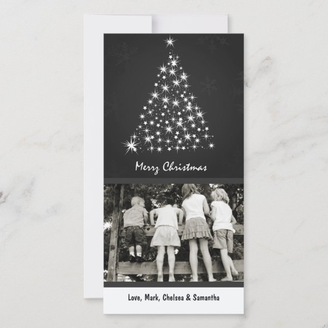 4x8 Grey Snowflake XMAS Tree PHOTO Christmas Card (Front)