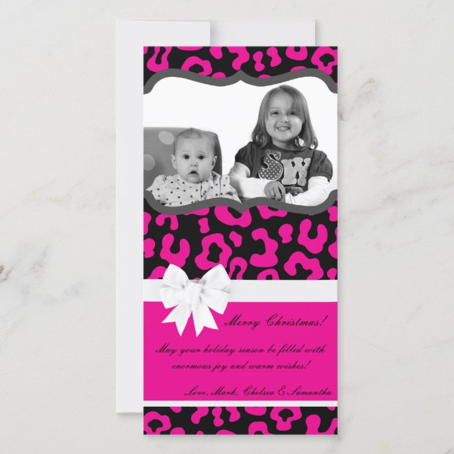 4x8 Hot Pink Black Cheetah PHOTO Christmas Card (Front)