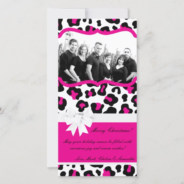 4x8 Hot Pink Black Cheetah PHOTO Christmas Card (Front)