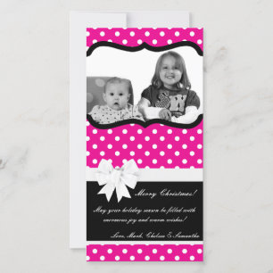 4x8 Hot Pink Black Palka Dot PHOTO Christmas Card