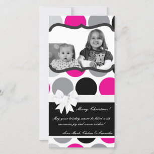 4x8 Hot Pink Black Palka Dot PHOTO Christmas Card