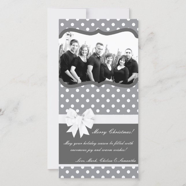 4x8 Hot Pink Black Polka Dot PHOTO Christmas Card (Front)