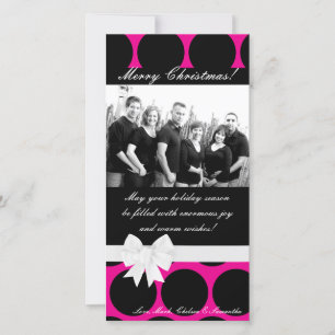 4x8 Hot Pink Black Polka Dot PHOTO Christmas Card