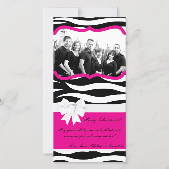 4x8 Hot Pink Black Zebra Prin PHOTO Christmas Card (Front)
