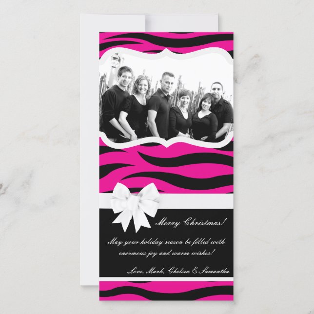 4x8 Hot Pink Black Zebra Prin PHOTO Christmas Card (Front)