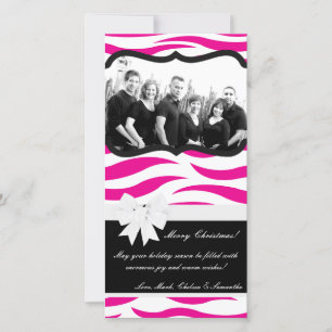 4x8 Hot Pink Black Zebra Prin PHOTO Christmas Card