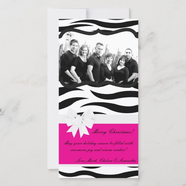4x8 Hot Pink Black Zebra Prin PHOTO Christmas Card (Front)