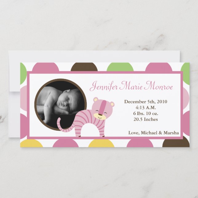 4x8 Jungle Queen Tiger Photo Birth Announcement (Front)