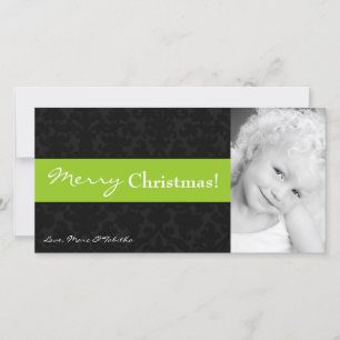 4x8 Lime Black Damask Frame PHOTO Christmas Card