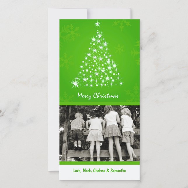 4x8 Lime Snowflake XMAS Tree PHOTO Christmas Card (Front)