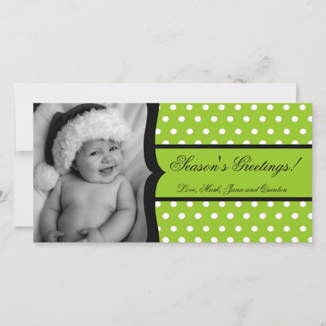 4x8 Lime White Polka Frame PHOTO Christmas Card (Front)