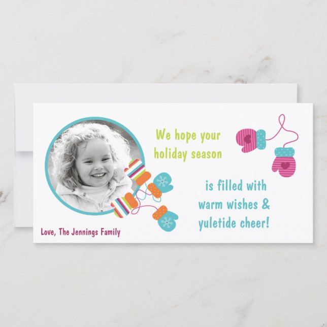 4x8 Modern Colour Mitten PHOTO Christmas Card (Front)
