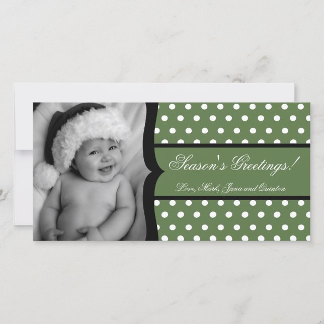 4x8 Olive White Polka Frame PHOTO Christmas Card (Front)