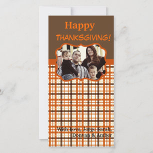 4x8 Orange & Brown Plaid PHOTO Thanksgiving Card