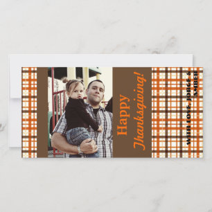 4x8 Orange & Brown Plaid PHOTO Thanksgiving Card