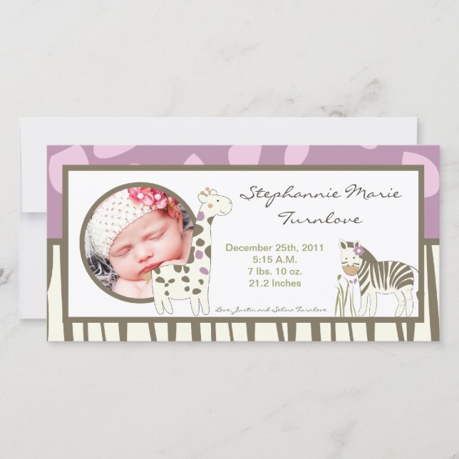 4x8 Photo Birth Announcement Jacana Girl Jungle (Front)