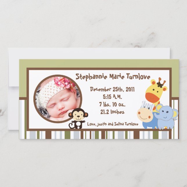 4x8 Photo Birth Announcement Jungle Play (Front)