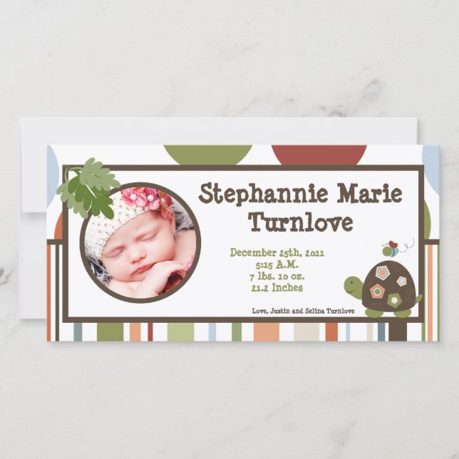 4x8 Photo Birth Announcement Laguna Beach Turtle (Front)