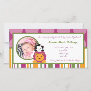 4x8 Photo Birth Announcement Sweet Safari