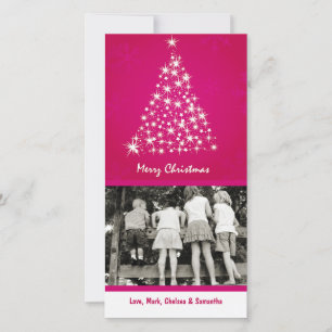 4x8 Pink Snowflake XMAS Tree PHOTO Christmas Card